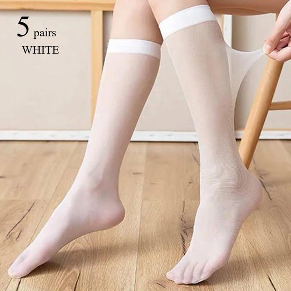 5/10/20 Par Damskie Bardzo Cienkie Nylonowe PońCzochy Przezroczyste Elastyczne Damskie Skarpety Do Kolan Letnie DłUgie Skarpety Dla DziewcząT PońCzocha One Size Beige-image