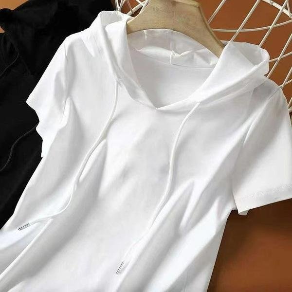 Sudadera De Verano Para Mujer Nueva Moda Japonesa Y Coreana Color SóLido Manga Corta VersióN Grande Sencilla Ajustada Camiseta BáSica Para Mujer M White-image