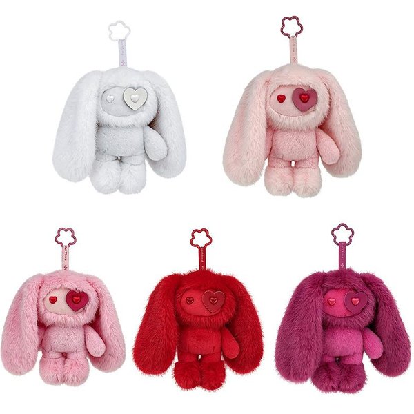 Kawaii Conejo Juju Ojos De CorazóN Peluche Llavero Lindo Orejas Largas Conejito MuñEco Relleno Colgante Para Bolso Llavero De Coche Juguetes Regalo Para NiñAs White-image