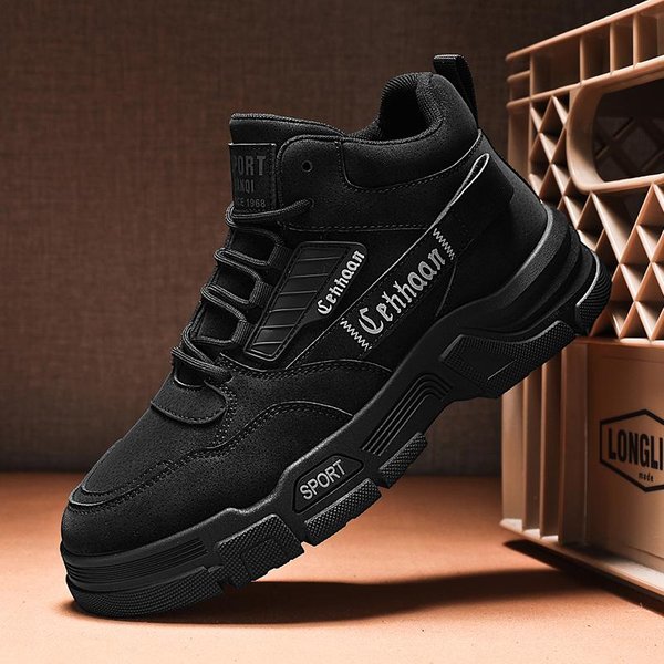 Zapatos Nuevos Para Hombre OtoñO Transpirables Zapatos De Trabajo Botines Cortos De CañA Alta Para Hombre Zapatillas Casuales VersáTiles Con Suela Gruesa Antideslizante 44 Negro-image
