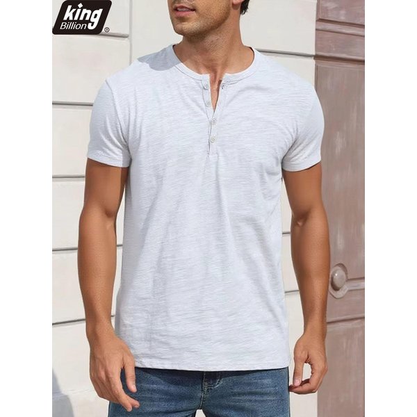 MęSki BawełNiany T-Shirt Modny Design Z Guzikami OddychająCy Jednolity Kolor KróTkoręKawowy Dekolt Henley Dopasowany Wygodny MęSki Casualowy T-Shirt M BiałY-image