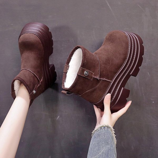 Modne 10CM Zamszowe SkóRzane ŚNiegowce Damskie Botki Chelsea Buty Damskie Botki Do Kostki Platforma Koturn Zima Plusz 34-image