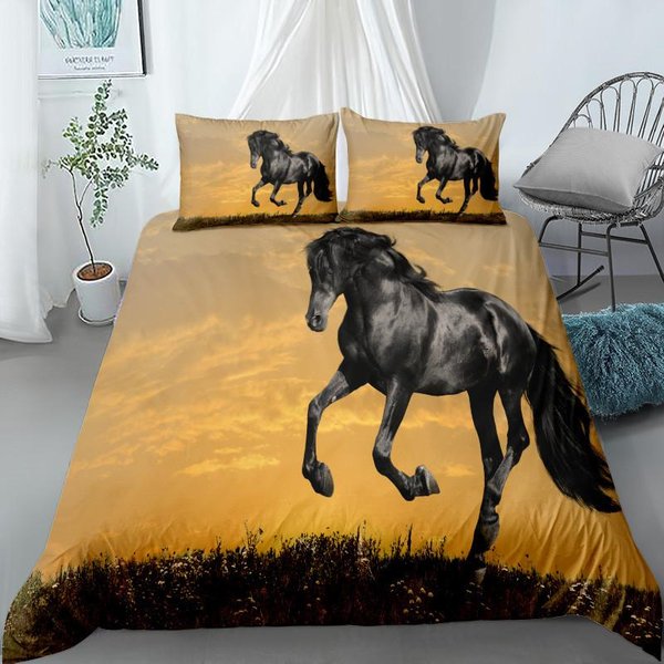 BiegająCy Koń Zestaw PośCieli 3D King Queen Double Full Twin Pojedynczy Rozmiar Zestaw PośCieli EU Single(135X200Cm) Beige-image