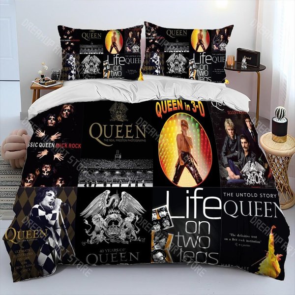 Freddie Mercury Queen-Rock-Band Juego De Cama Con EdredóN, Funda NóRdica Juego De Cama Funda De EdredóN Funda De Almohada, Juego De Cama TamañO King Queen EU Single 135X200Cm-image
