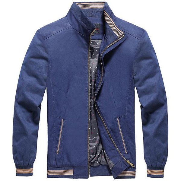 Chaqueta Para Hombre Primavera Y OtoñO Nuevo Estilo AlgodóN Puro Lavado Cuello Mao Chaqueta Adolescentes Casual Talla Grande 5XL Blue-image