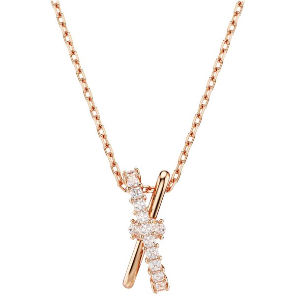 Collar Colgante De Cristal Con Forma De X Hyperbola De Swarovski Para Mujer Color Oro Rosa 5689788 Box+Shopping Bag Beige-image