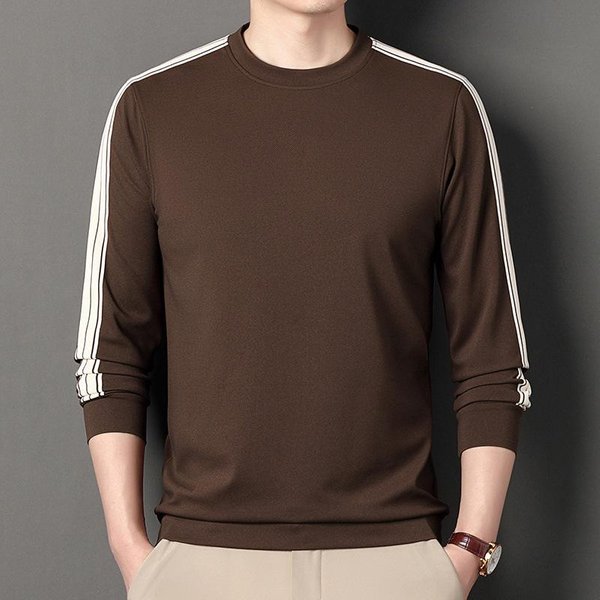 Wiosna Nowy Sweter Z OkrąGłYm Dekoltem MęSki T-Shirt Z DłUgim RęKawem Koszulka Bazowa MęSka Wiosna I Jesień Nowy Casual M Brown-image