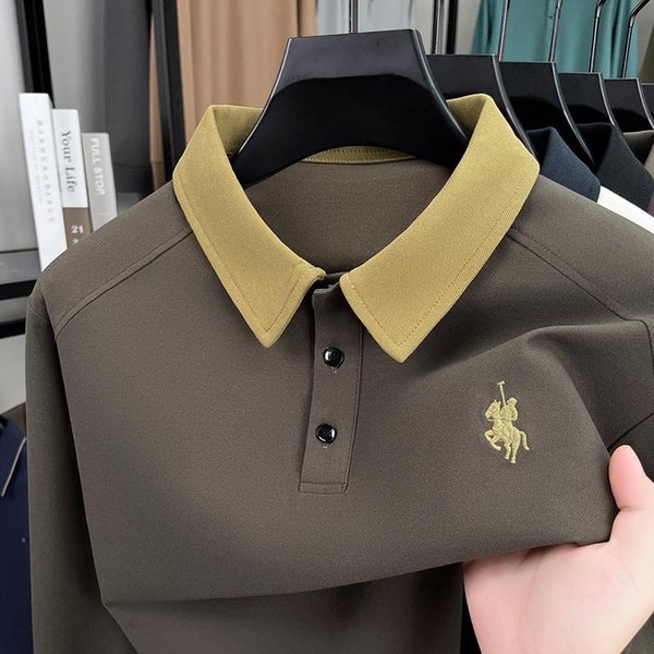 MęSka Koszulka Polo Lape KróTki RęKaw Jesień Wykwintny Koń Haft Modny Biznesowy Casual Odzież MęSka Top Xxxl Black-image