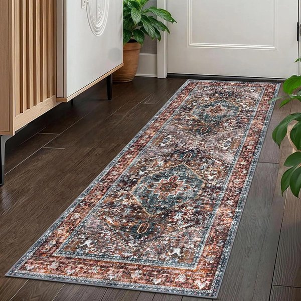 Orientalny Perski Vintage Dywanik Biegacz AntypośLizgowy Dywanik Do Korytarza WejśCia Klasyczny WzóR WystróJ Domu 40X120Cm 16X47Inch-image