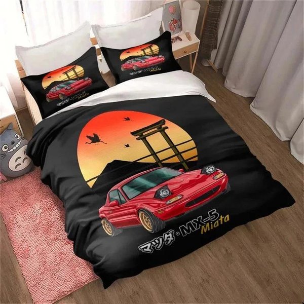 Miata MX-5 NA Racing Cartoon Jdm SamochóD Drift Zestaw PośCieli, Poszwa Na KołDrę Zestaw PośCieli Poszwa Na KołDrę, Rozmiar King Queen Twin ChłOpcy Dziewczynki DorośLi EU Single(135X200Cm)-image