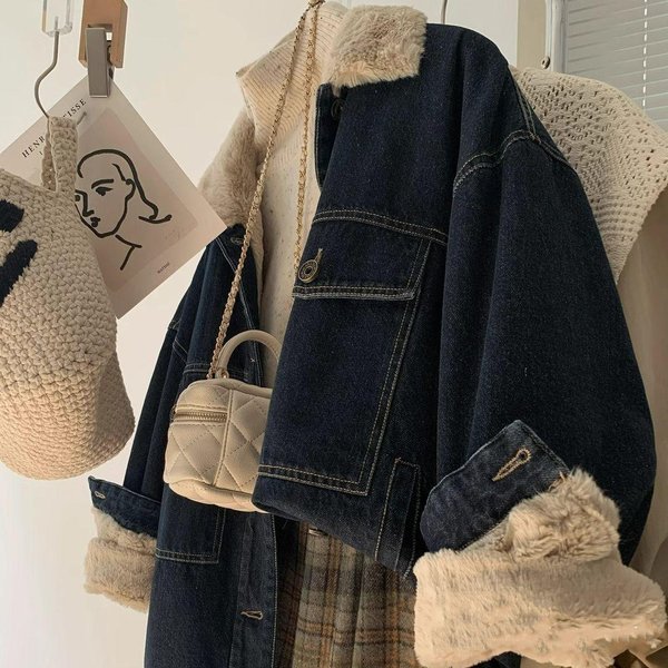 Gruba Jeansowa Kurtka Z Aksamitu BawełNiany PłAszcz Damska Jesienno-Zimowa Nowa Retro W Stylu Hongkongu Kurtka Z WełNy JagnięCej Top XL-image