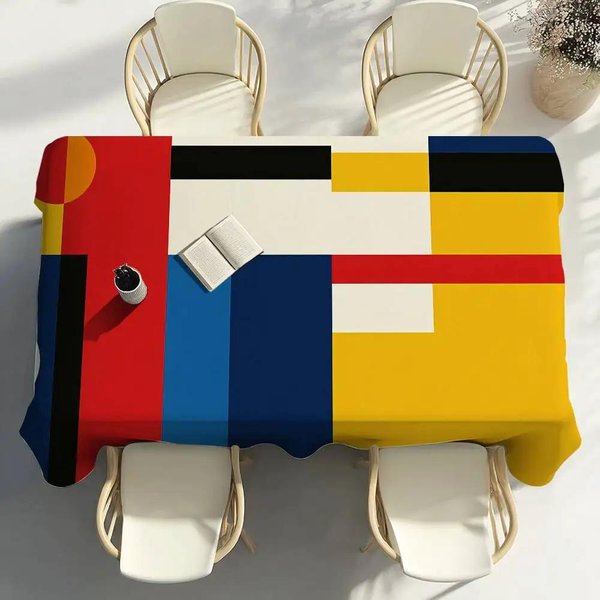 Mantel Con Estampado GeoméTrico Abstracto Mondrian DecoracióN De Fiesta Comedor Cocina Del Hogar Patios Mantel Impermeable Resistente A Las Manchas 120X140Cm-image