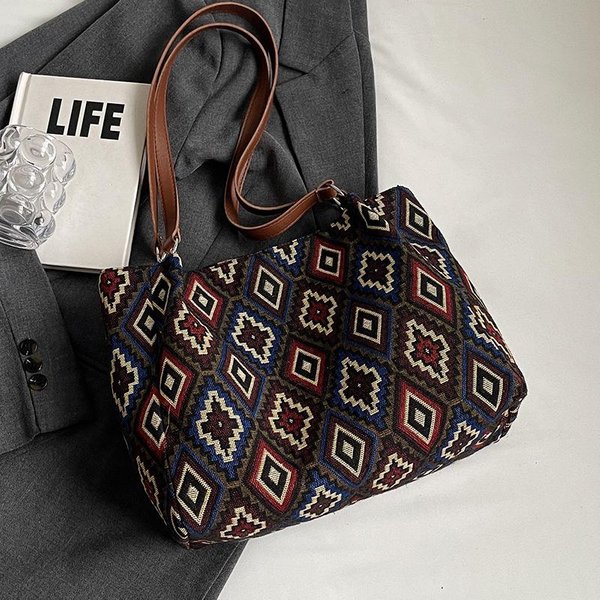 DużA Torba Dla Kobiet Nowa Modna Torba Dojazdowa Dla Kobiet Torba Typu Tote W Stylu Narodowym PłóCienna Torebka Na Jedno Ramię Dla Kobiet Gray-image