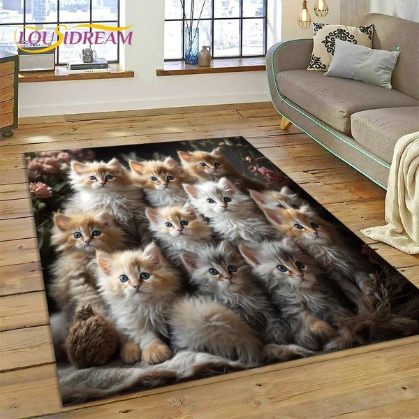 Alfombra De Dibujos Animados Gato Persa 3D, Gato Calicó Lindo, Ragdoll Para Sala De Estar Dormitorio DecoracióN Del Hogar, Antideslizante Para Sofá Felpudo Regalo NiñO 40X60Cm( 15X23In )-image
