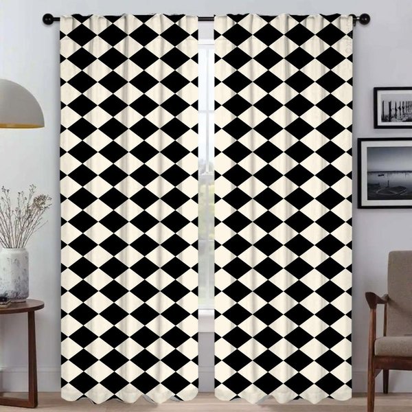 Nowoczesne ZasłOny Do Salonu 2 Sztuki ZasłOna Okienna W Kratkę ZasłOny Do Sypialni Partycja Dekoracja Halloween Kuchnia ZaciemniająCe W50Xh70Cmx2Pcs-Cl-image