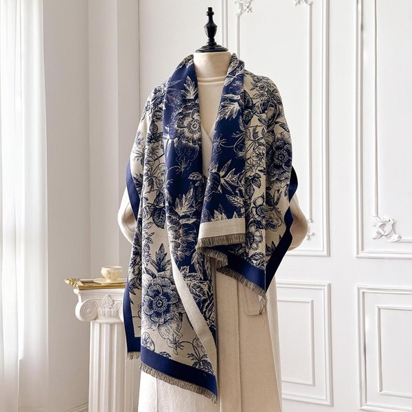Elegancki ŻAkardowy Szal Pashmina Z Wzorem Kwiatowym Dla Kobiet Zimowy Gruby CiepłY Dwustronny Z FręDzlami Odporny Na Zimno Wiatroszczelny Koc Szalik-image