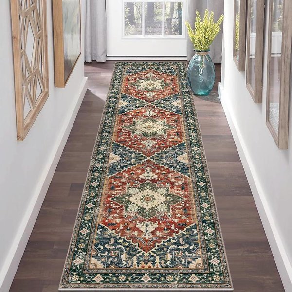 Vintage Perski Dywan Biegacz AntypośLizgowy Zmywalny Dywanik Do Przedpokoju Do Kuchni WejśCia Sypialni Dom Wiejski WewnęTrzna Mata PodłOgowa 50X150Cm 20X59Inch-image