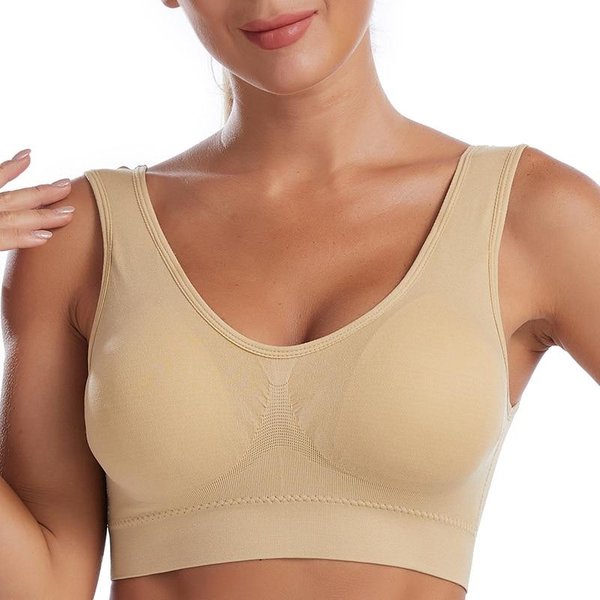 Seksowny Biustonosz Damski Plus Rozmiar Bezszwowy OddychająCy Biustonosz Bez Fiszbin Bielizna Bralette Wygodny Aktywny Usztywniany Biustonosz KróTki Top L Beige-image