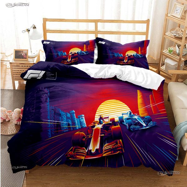Funda NóRdica Suave Formula 1 EdredóN Entusiasta De Las Carreras Juegos De Cama Suave CóModa Funda De EdredóN MáS Fundas De Almohada Decenas Individual/Doble/Queen/King 200*200Cm Double-image