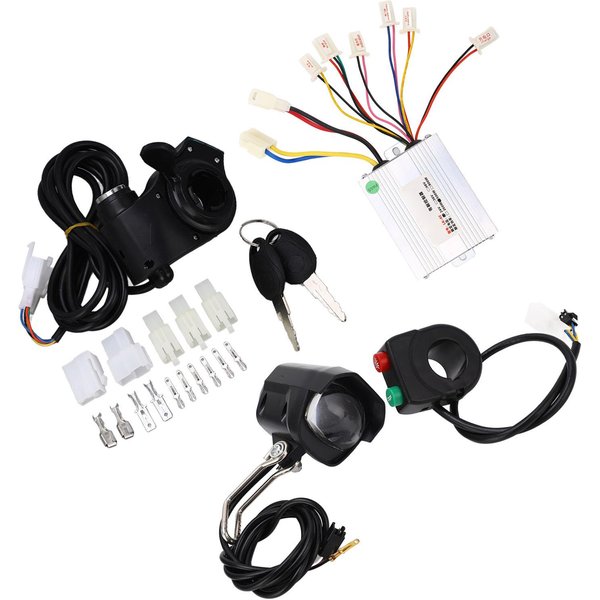 Kit De ConversióN Para Bicicleta EléCtrica 24V 500W Controlador Con Escobillas Acelerador De Pulgar Faro Y Interruptor Para Patinetes-image