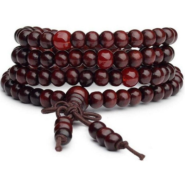108 KoralikóW 8Mm Naturalne Drzewo SandałOwe Buddyjskie Drewno Buddyjskie Koraliki Modlitewne Mala Unisex MęSkie Bransoletki Black-image