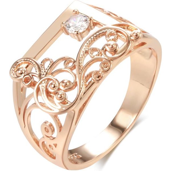 Anillo Cuadrado Grande Color Oro Rosa Vintage Para Mujer ZircóN Natural Metal Brillante ÉTnico Novia Tendencia JoyeríA Diaria 9-image