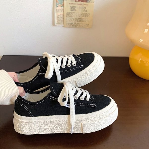 Verano Nueva Moda Zapatos Blancos PequeñOs Mujer En Nicho Estilo Hong Kong DiseñO VersáTil Nicho Casual Zapatos De Plataforma Mujer 40 Negro-image