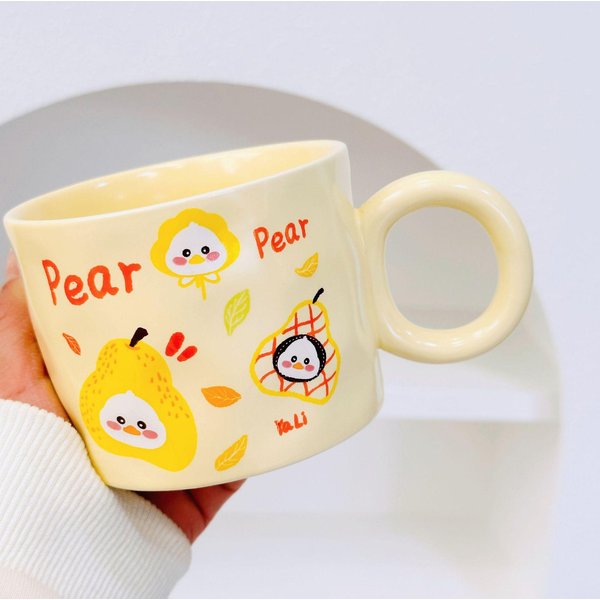 KreskóWkowy Uroczy Kubek Kobiety Ceramiczny Kubek Z ŁYżEczką Kubek Do Kawy Do Biura Kubek Dla Pary Domowy Kubek Do Wody Kubek Do Mleka Na ŚNiadanie 350ML Beige-image