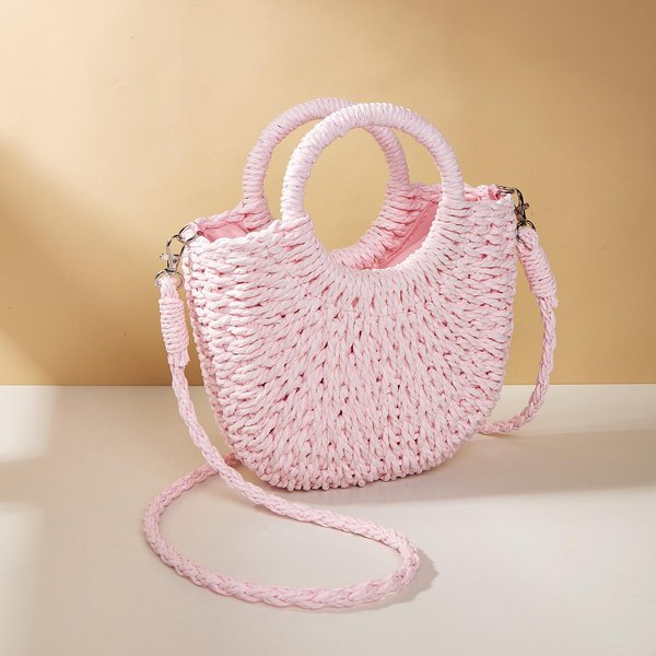 RęCznie Tkana Torebka PlażOwa Ze SłOmy Rattanowej W KształCie PółKsiężYca O DużEj PojemnośCi Damska Letnia Torba Na Ramię Typu Crossbody Z WycięCiem White-image
