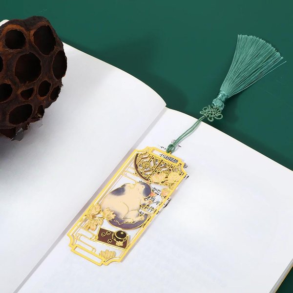 MarcapáGinas De LatóN Con Forma De Gato De Estilo Chino, Colgante Con Borla, Clip De Metal Para Libros, Marca De PaginacióN, Regalo Para Estudiantes, PapeleríA, Material Escolar Y De Oficina.-image