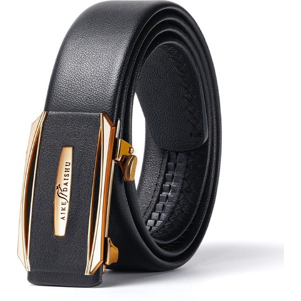 Nuevo CinturóN De Cuero Vacuno De Capa Superior Para Hebilla AutomáTica Para Hombre Para Hombres De Mediana Edad Y JóVenes, CinturóN De Negocios De Alta Gama, Cuero Vacuno, Informal, VersáTil, Para Pantalones 130Cm Black-image