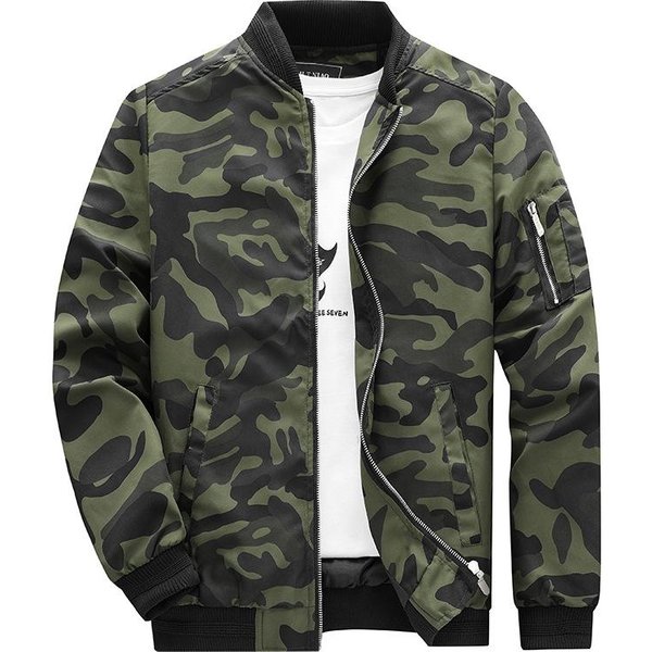 Kurtka MęSka MęSka Kurtka Typu Bomber W DużYm Rozmiarze KamuflażOwa Kurtka Sportowa Typu Casual Baseball 6XL Zielony-image
