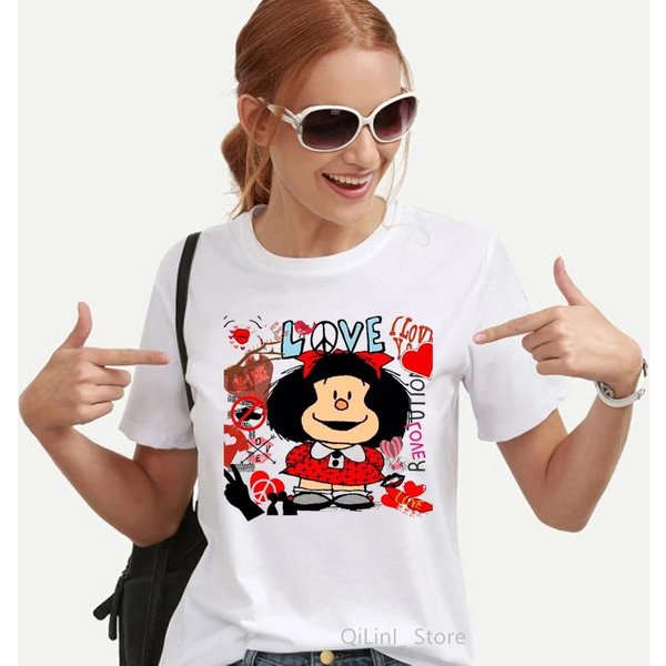 Camiseta Con Estampado GráFico De Mafalda Para Mujer, Ropa EstéTica Harajuku, Camisetas Blancas, Camiseta Informal De Moda 2025 Para Mujer 3XL-image