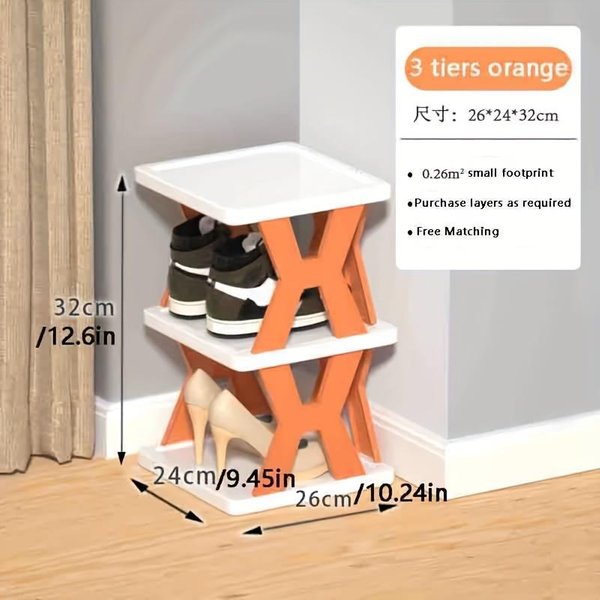 Zapatero Plegable De 3 Niveles, Zapatero De Esquina Estrecho, Zapatero Vertical, Organizador De Almacenamiento De Zapatos Independiente Multifuncional Que Ahorra Espacio 1Pc-image