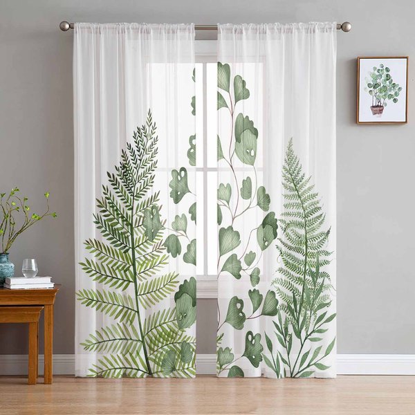 Zielone Paprocie RośLinne Przezroczyste ZasłOny Do Dekoracji Salonu ZasłOny Okienne Do Kuchni Tiulowe Woalowe Organzowe ZasłOny W135 X H160Cm X1-image
