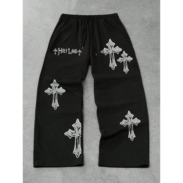 Gotyckie Punkowe Vintage Streetwear Damskie MęSkie Spodnie DłUgie Proste Szerokie Nogawki Joggers LuźNe Jesień Zima S Gray-image