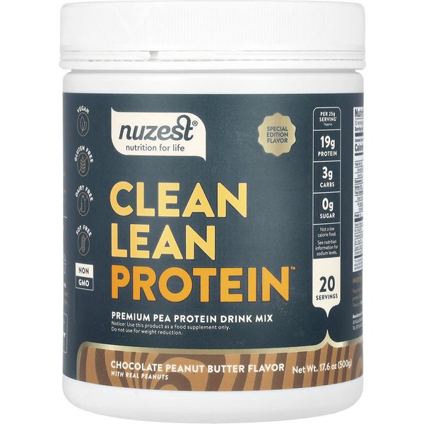 Nuzest, Clean Lean Protein, Sabor Chocolate Mantequilla De Cacahuete, 500 G (17.6 Onzas)-image
