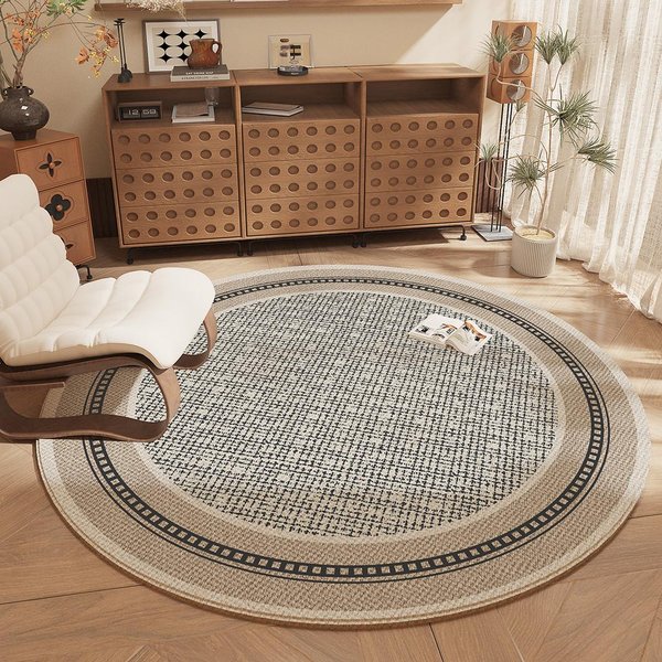 DecoracióN De Dormitorio Estilo Retro Alfombra Redonda Alfombras Lavables Para Sala De Estar Felpudo Antideslizante Para Recibidor Alfombra Suave Lavable Para Mesita De Noche 80X80Cm-image