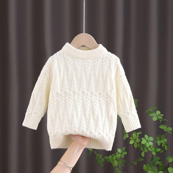SuéTer Infantil Estilo Invierno Color SóLido SuéTer Base Para NiñOs SuéTer De Punto Holgado Cuello Redondo 100 Blanco-image