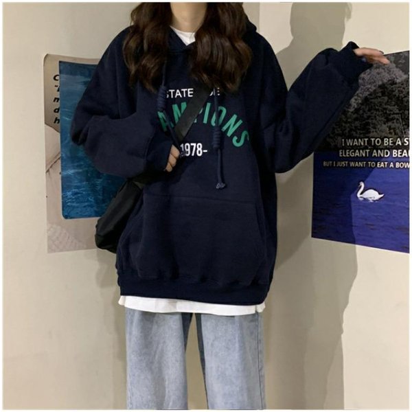 Sudadera Con Capucha Para Mujer En OtoñO Nueva VersióN Coreana Estampado De Letras Fina Estudiante VersáTil Holgada Chaqueta Superior Para Mujer 2XL-image