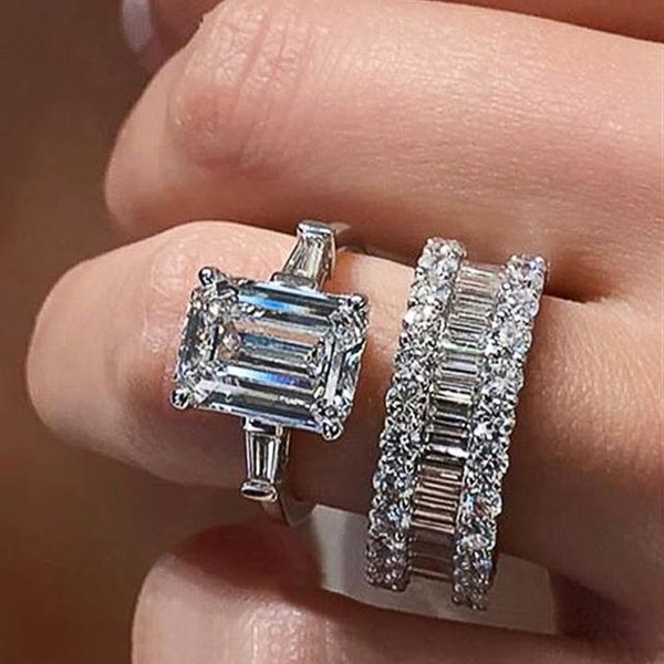 Caoshi 2 Piezas /Set Anillos De Promesa De Lujo Con Cristal Y Circonita CúBica Para Mujer JoyeríA De Moda Para Compromiso, Boda, Fiesta, Accesorios, Regalos 6-image