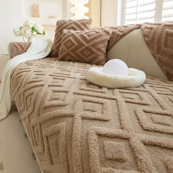 Funda De Sofá De Felpa Jacquard, Color Liso, Antideslizante, Toalla Para CojíN De Sofá, CáLida Para Invierno, Fundas De Sofá Engrosadas Para Sala De Estar, En Forma De L 1PC 45X45 Pillowcase-image