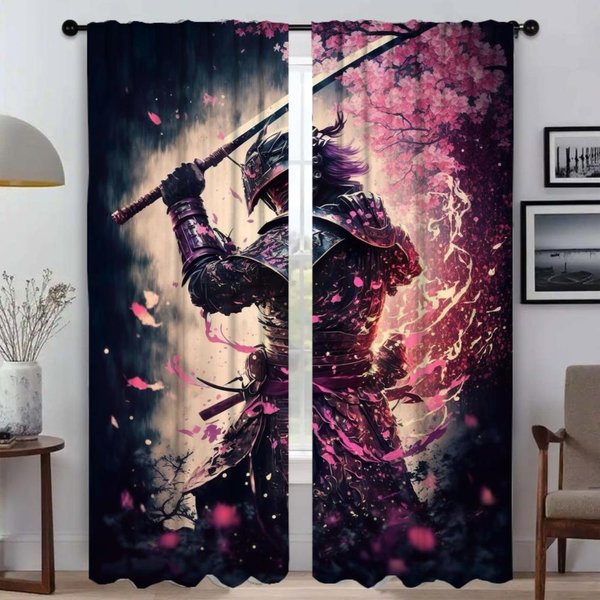 Cortina De Ventana Para HabitacióN 2 Paneles Cortinas Samurai Japonesas HabitacióN Infantil DecoracióN Halloween Estores Cortinas Para Interior Del Hogar Sala De Estar W50Xh70Cmx2Pcs-Cl-image