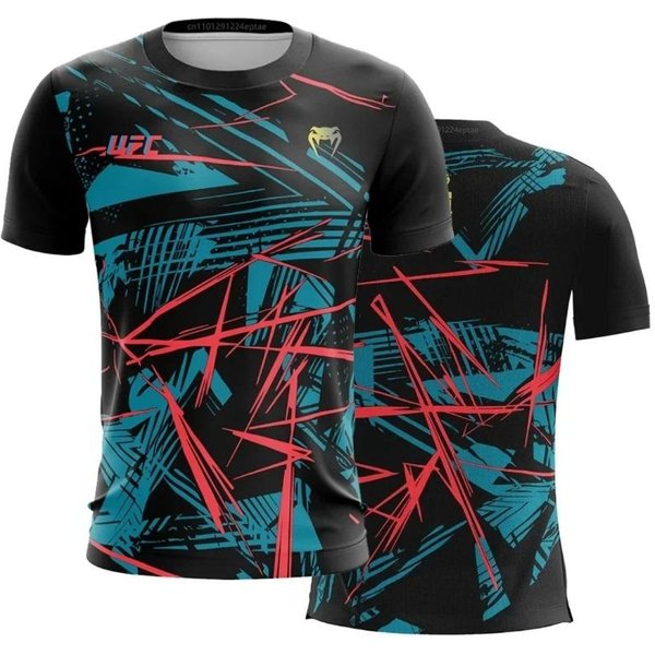 UFC Venum Camiseta De CompresióN Con Estampado De Llama Para Hombre Secado RáPido MMA BJJ Entrenamiento Manga Corta Camiseta Gimnasio Entrenamiento Top AtléTico Negro M Blue-image