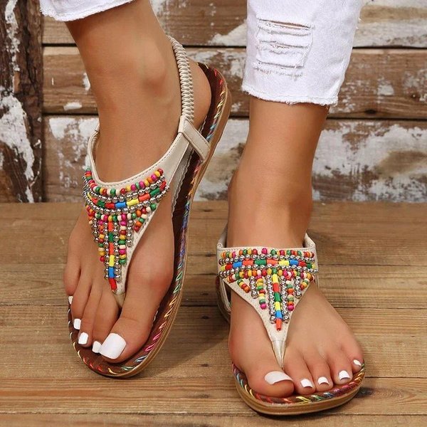 Sandalias De TacóN Plano Estilo Bohemio Para Mujer, Sandalias De Gladiador Con Clip Para Verano Para Mujer, Zapatos De Playa Romanos De Talla Grande 43, Chanclas 42-image