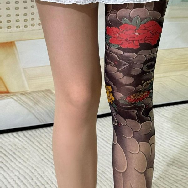 Styl Y2K Harajuku PońCzochy Seksowna Damska Bielizna Koronkowe Siatkowe Rajstopy PięKno Nogi Vintage Tatuaż Wysokie PońCzochy Damskie PońCzochy One Size Black-image