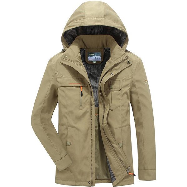 Chaqueta Casual Para Hombre Holgada Talla Grande Con Capucha Para Exteriores Tipo Herramienta Cortavientos Fino Para Hombre 4XL Brown-image