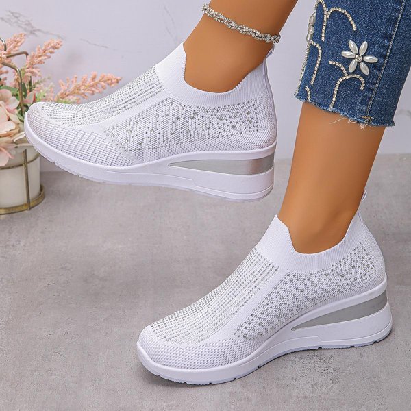 Damskie Szerokie Buty Wsuwane Z KryształKami - OkrąGłY Nosek, Niski Obcas Klinowy, Codzienne Buty, Modne, Wygodne PłAskie Buty 40 BiałY-image