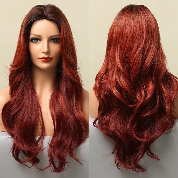 Gemma Pelucas SintéTicas Largas Lisas Cobre MarróN Rojizo Jengibre Para Mujer Pelucas De Onda Natural Con Flequillo Cabello Para Cosplay Resistente Al Calor Brown-image
