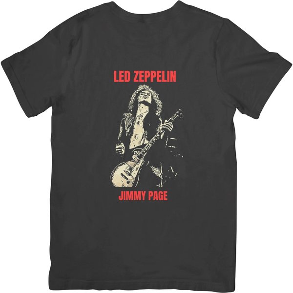Led Zeppelin Jimmy Page MúSica Hombres Y Mujeres Camiseta De AlgodóN De Calidad Negra 4XL Gray-image